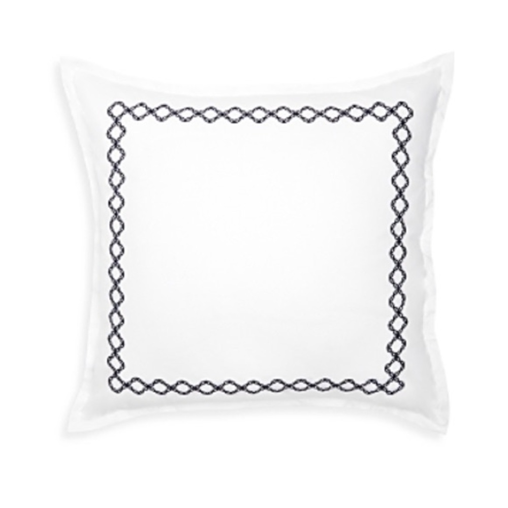 2 SKY Embroidered Percale Euro Shams (1Pair) in White/Navy, NEW $145